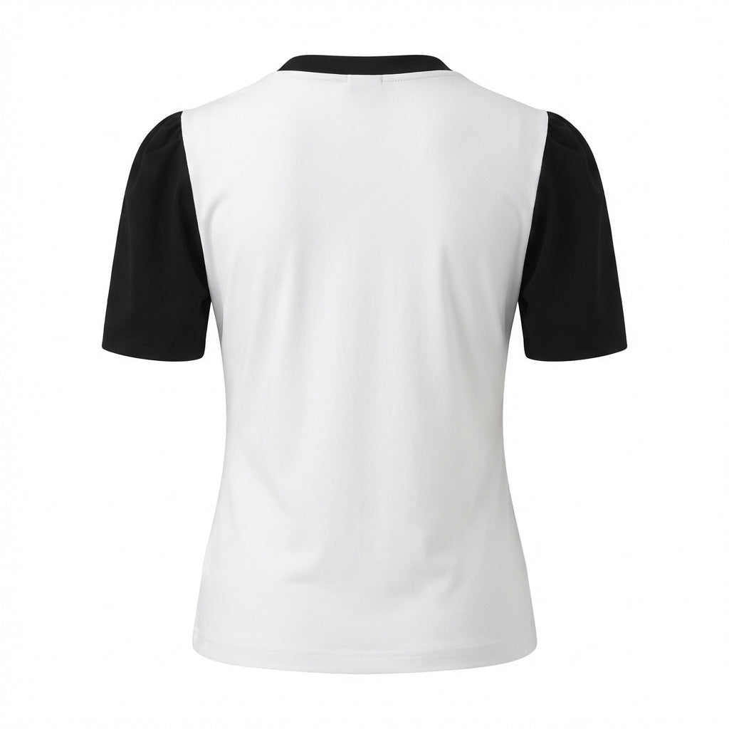 Bluzka z Krótkim Rękawem – Biało-Czarna – Damska