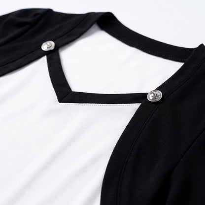 Bluzka z Krótkim Rękawem – Biało-Czarna – Damska