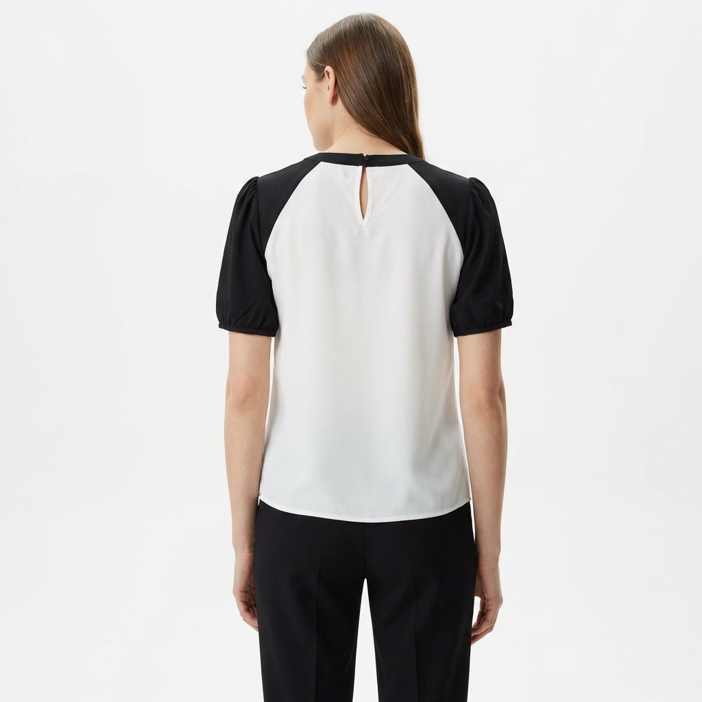 Bluzka z Krótkim Rękawem – Biało-Czarna – Damska