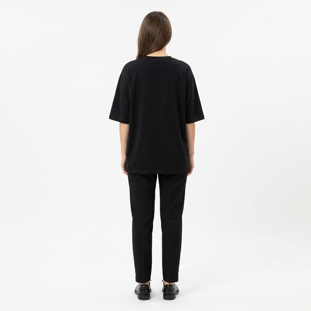 Koszulka Oversize z Nadrukiem – Czarna – Miękka Bawełna – Unisex