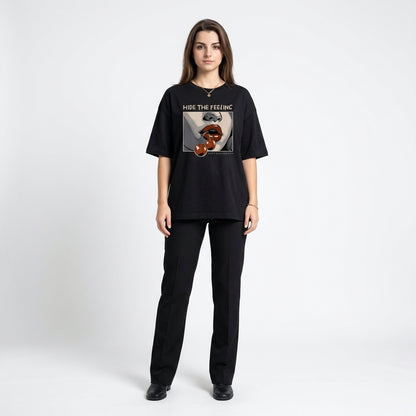 Koszulka Oversize z Nadrukiem – Czarna – Miękka Bawełna – Unisex