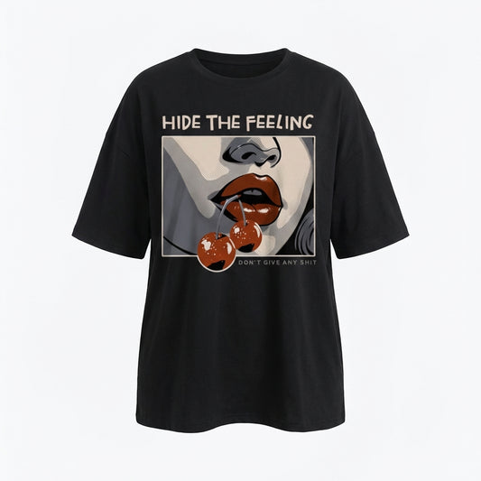 Koszulka Oversize z Nadrukiem – Czarna – Miękka Bawełna – Unisex