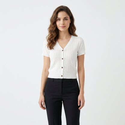 Krótka Bluzka Dzianinowa – Biały – Damska