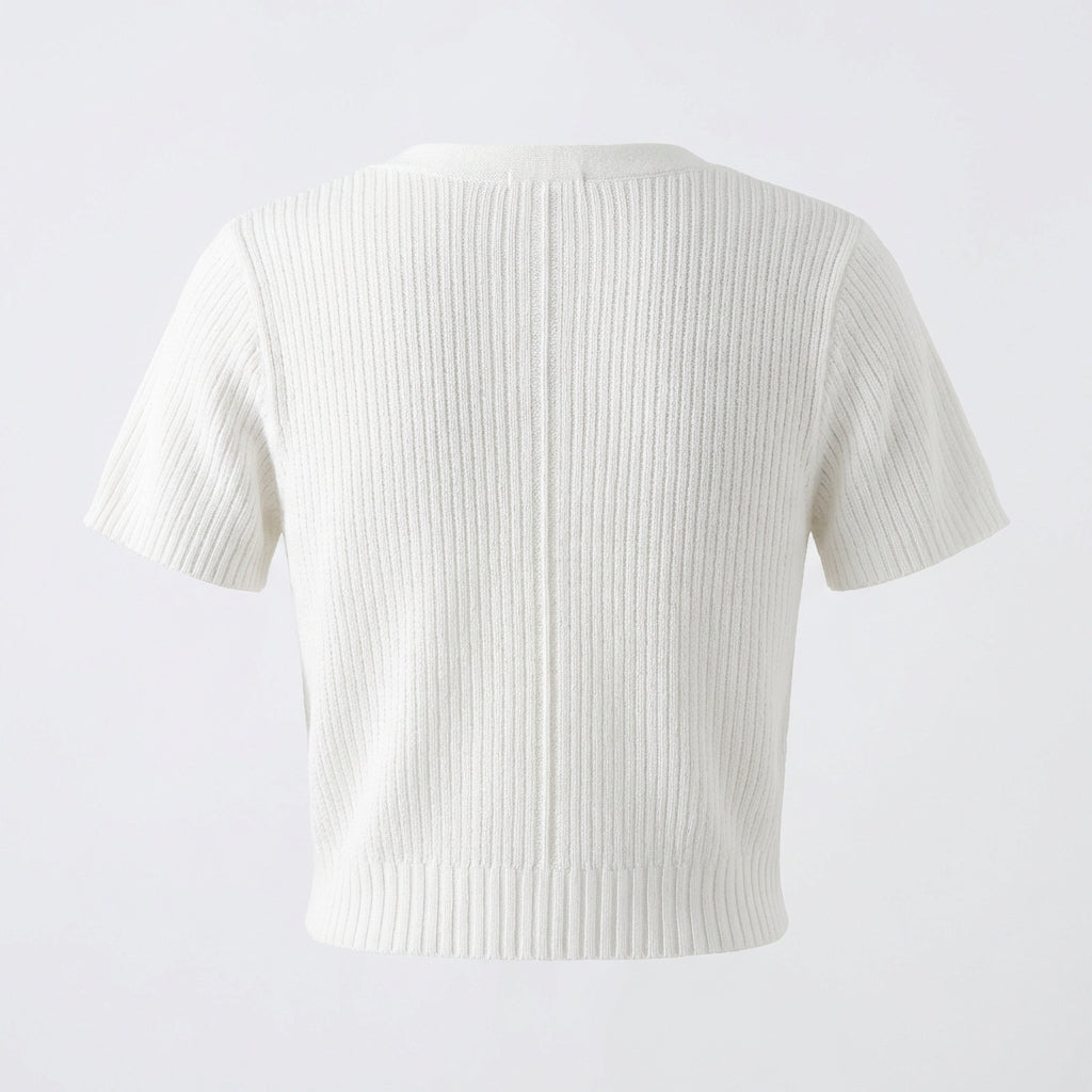 Krótka Bluzka Dzianinowa – Biały – Damska