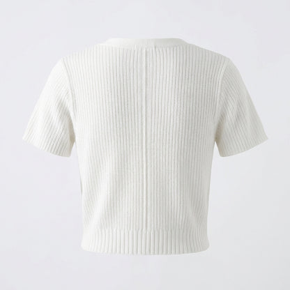 Krótka Bluzka Dzianinowa – Biały – Damska