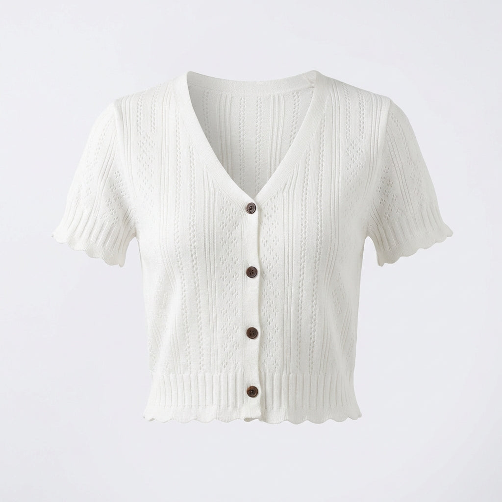 Krótka Bluzka Dzianinowa – Biały – Damska