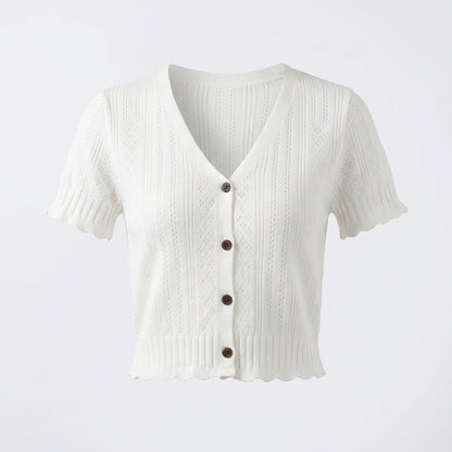 Krótka Bluzka Dzianinowa – Biały – Damska