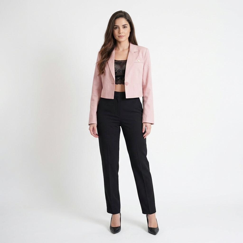 Krótki Elegancki Żakiet – Różowy – Damski