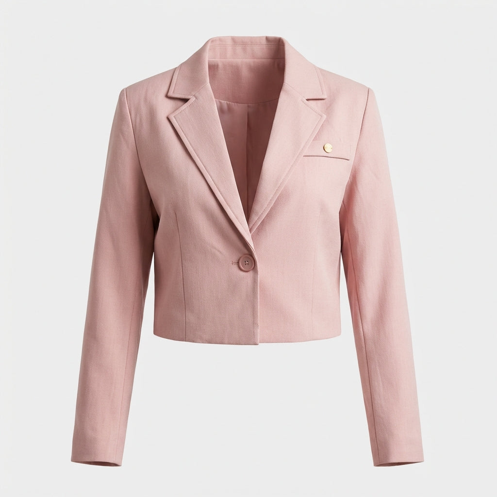 Krótki Elegancki Żakiet – Różowy – Damski