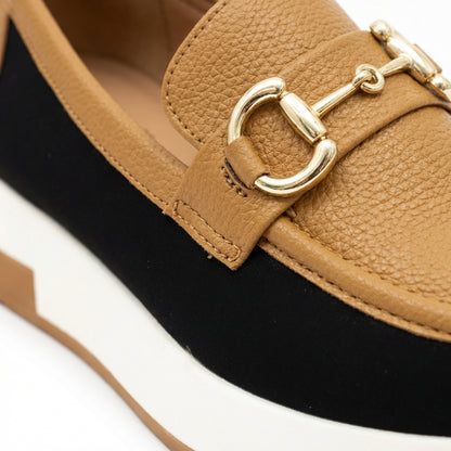 Minimalistyczne mokasyny na platformie – Camel i czarne – Premium Syntetyczne – Damskie