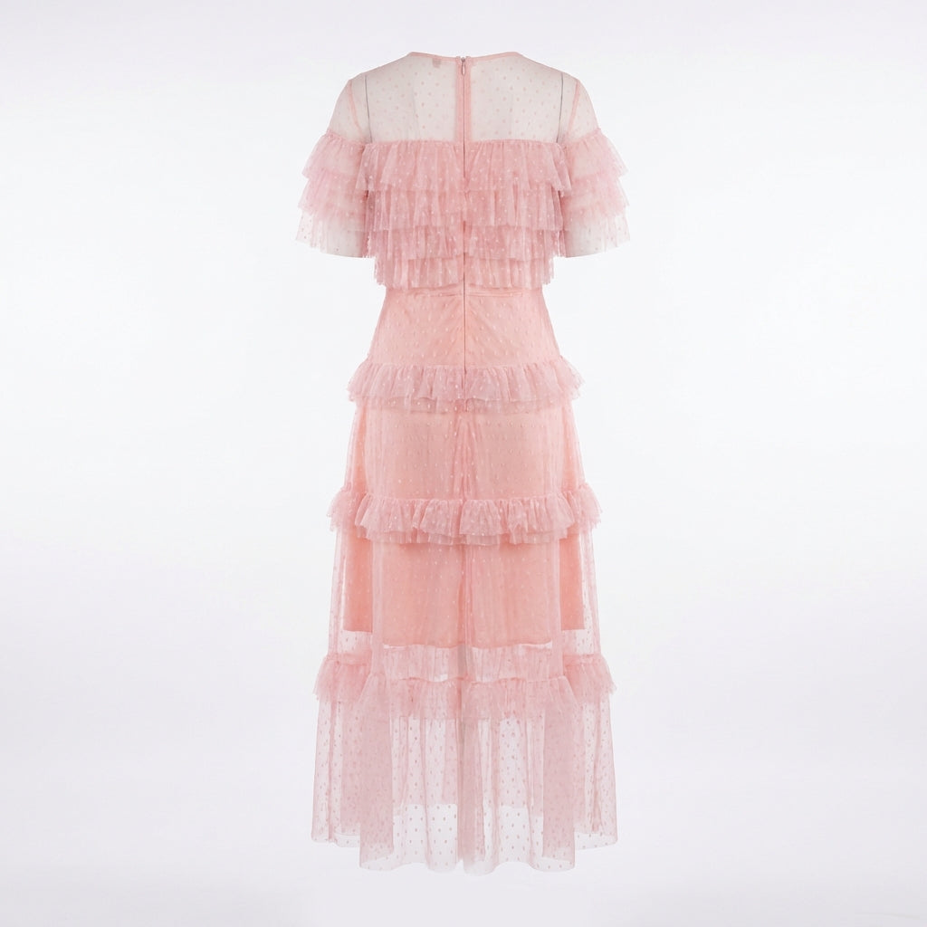 Sukienka Tiulowa z Falbanami – Różowy – Tiul – Damska
