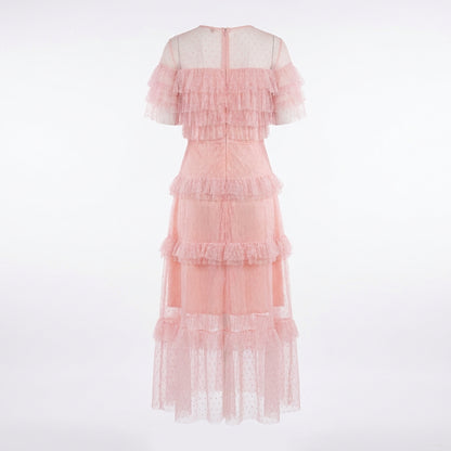 Sukienka Tiulowa z Falbanami – Różowy – Tiul – Damska