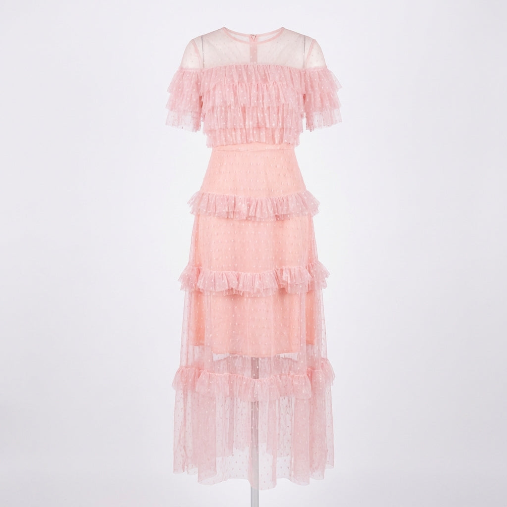 Sukienka Tiulowa z Falbanami – Różowy – Tiul – Damska
