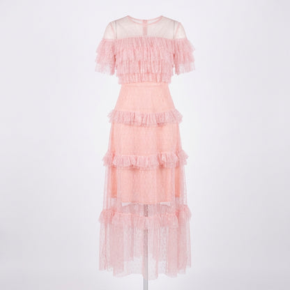 Sukienka Tiulowa z Falbanami – Różowy – Tiul – Damska