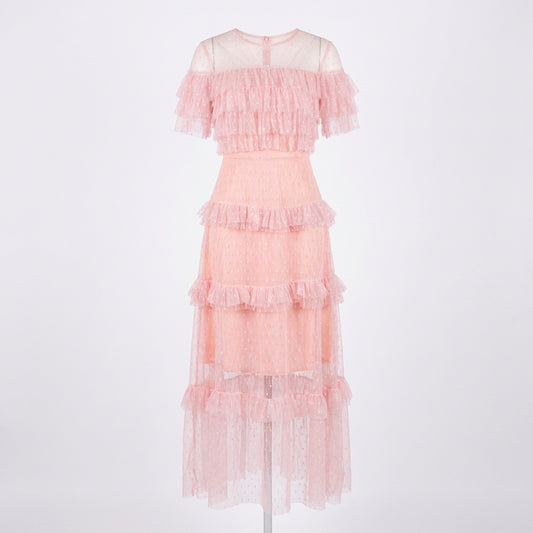 Sukienka Tiulowa z Falbanami – Różowy – Tiul – Damska