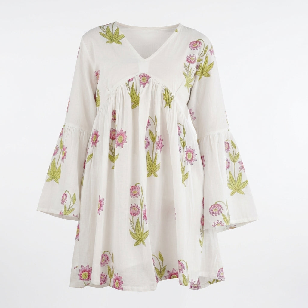 Sukienka z Kwiatowym Wzorem – Biała – Lekka Tkanina – Damska